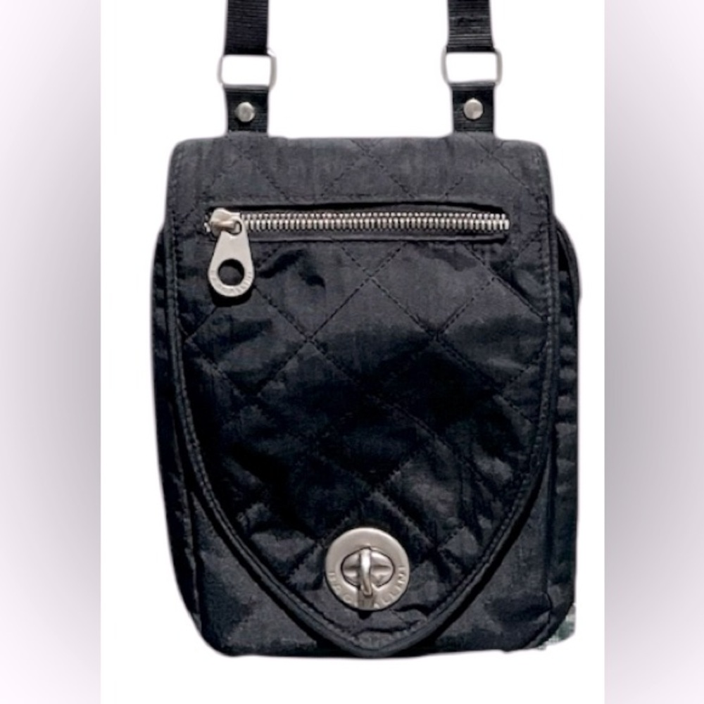 VTG Baggollini Quilted BLACK w/ Tan Inside Crossbody Bag EUC